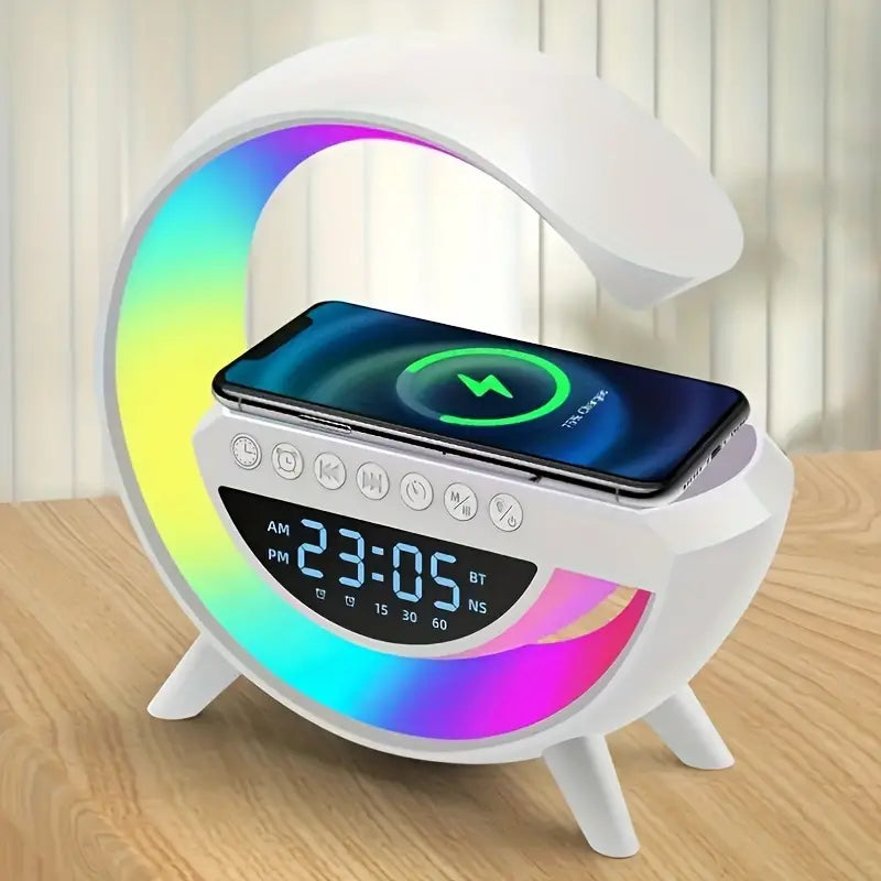 NEW INTELLIGENT LED TABLE LAMP, 4 IN 1 WIRELESS CHARGER, SPEAKER, CLOCK, LIGHT LAMP