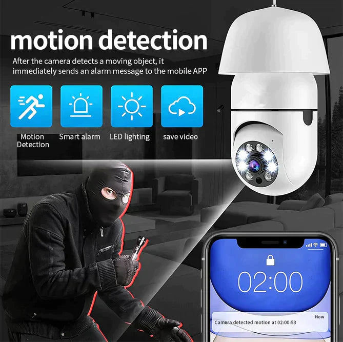 HD Light Bulb Security Camera With Motion Sensors