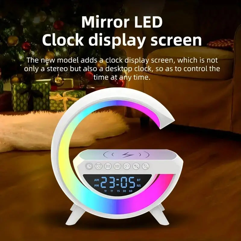 NEW INTELLIGENT LED TABLE LAMP, 4 IN 1 WIRELESS CHARGER, SPEAKER, CLOCK, LIGHT LAMP