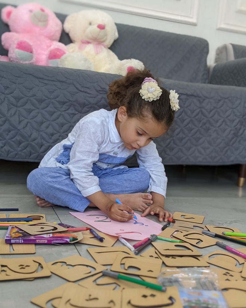 Wooden  Alphabet Stencils Set Urdu/ English with Pencil & water color